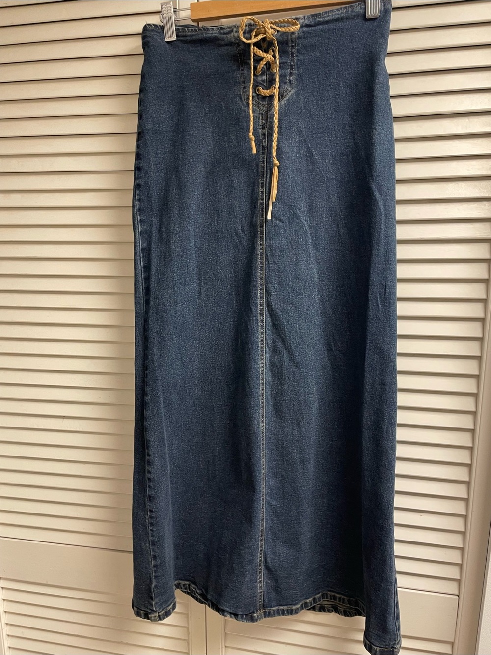 VIntage Y2K Dark Blue Women's Denim Maxi Skirt with Lace-Up Waist 14” waist